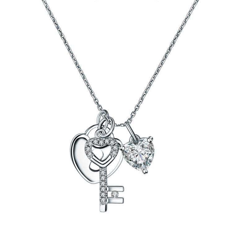 Gold Wedding Band Singapore  1.50ct Diamond Love Heart Lock &amp; Key Pendant, Heart Diamond Necklace, 925 Silver