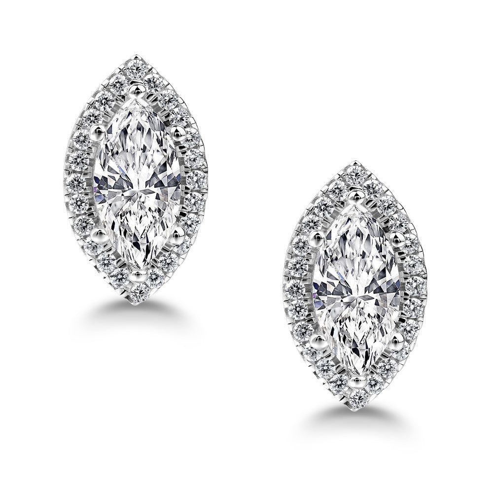 Gold Wedding Ring Price In Kuwait  Marquise Diamond Halo Earrings, 925 Sterling Silver