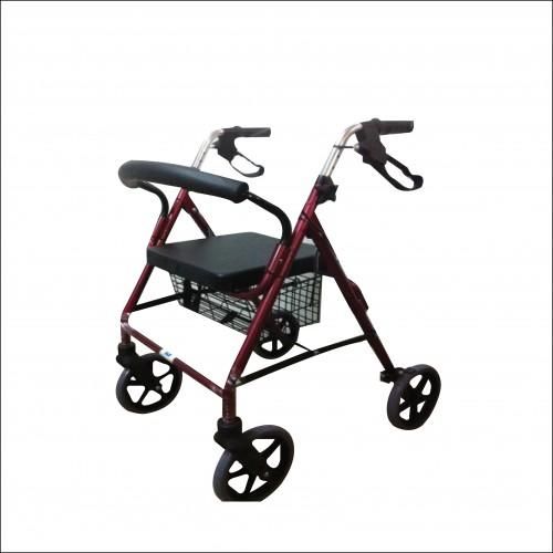 Andadera Rollator De Lujo Desarmable De Aluminio Roja 4 Ruedas 8 Pulg 120 Kg