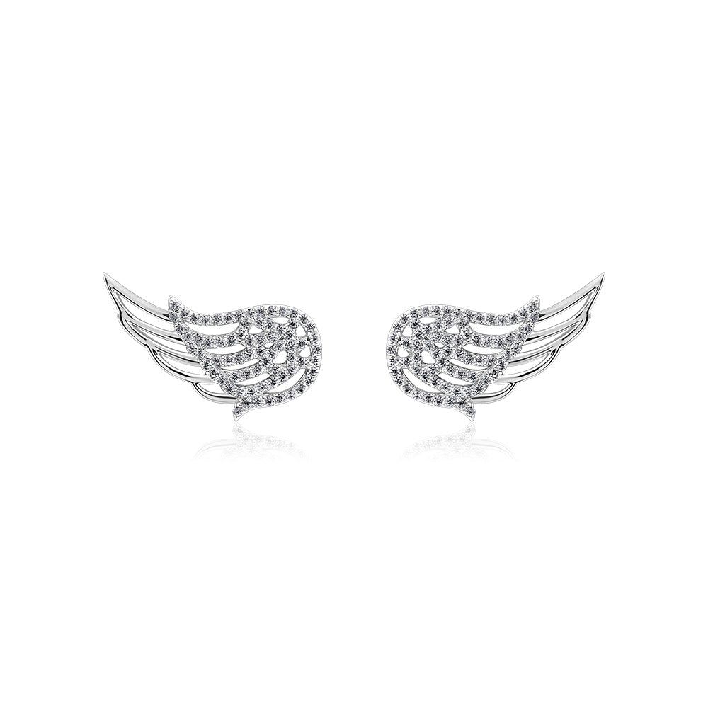 Tokyo Engagement Ring  Angel Wing Diamond Stud Earrings, 925 Silver