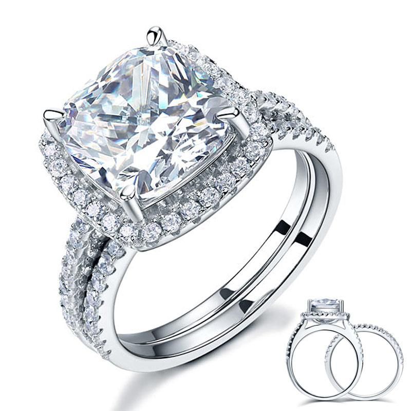 Engagement Rings Kuwait  5.00ct Cushion Cut Diamond Halo Bridal Ring Set, 925 Sterling Silver