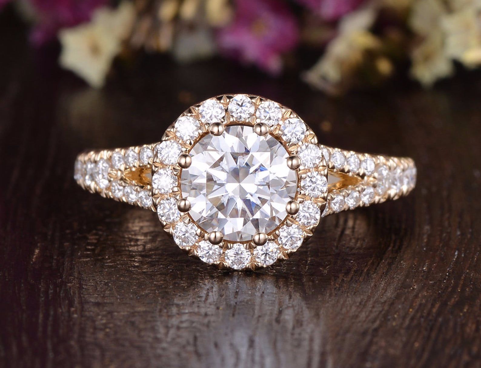 Cheap Wedding Bands Singapore  Round Cut Moissanite Engagement Ring, Unique Vintage Halo Design