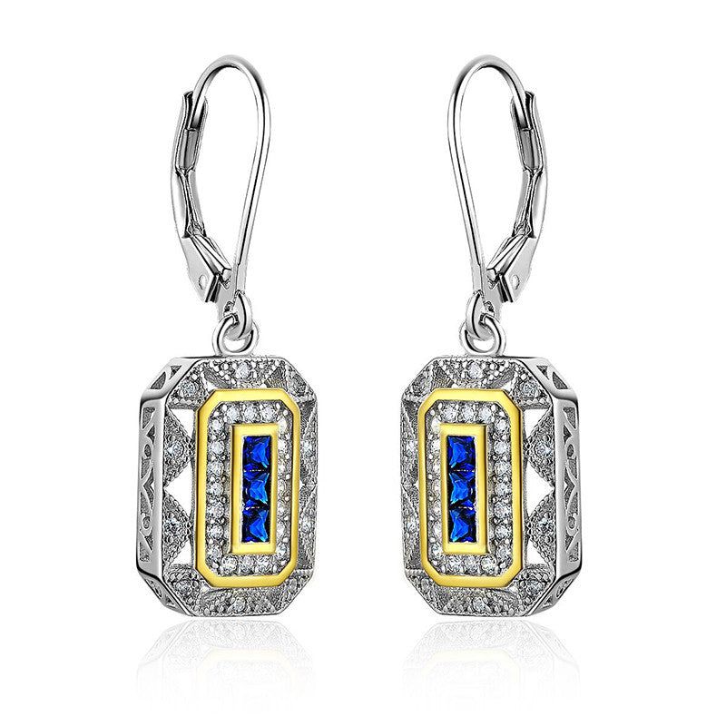 Average Engagement Ring Price Australia  0.30ct each, Art Deco Style Drop Earrings, Sapphire and Diamond, 925 Sterling Silver