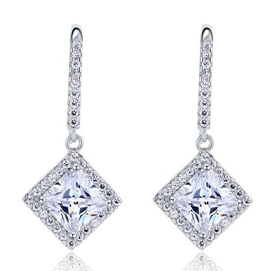 Non Traditional Engagement Rings Australia  1.50ct each, Vintage Art Deco, Princess Cut Diamond Drop Earrings, 925 Sterling Silver