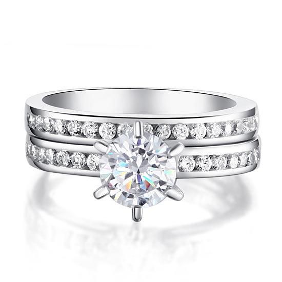 Wedding Ring Sets Australia   1.00ct Classic Round Cut Diamond Bridal Set, 925 Sterling Silver