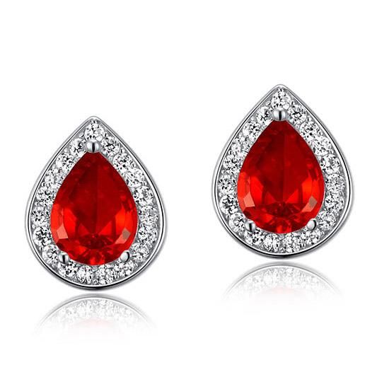 Bridal Ring Sets Australia  1.00ct each, Pear Cut Ruby Halo Diamond Stud Earrings, 925 Sterling Silver