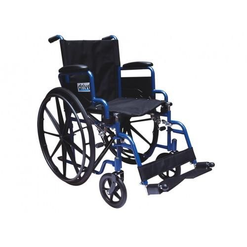 Silla De Ruedas De Acero Esmaltada De 18 Pulg (45.72 Cm) Azul Cañuela Pierneras Y Brazos Desmontable