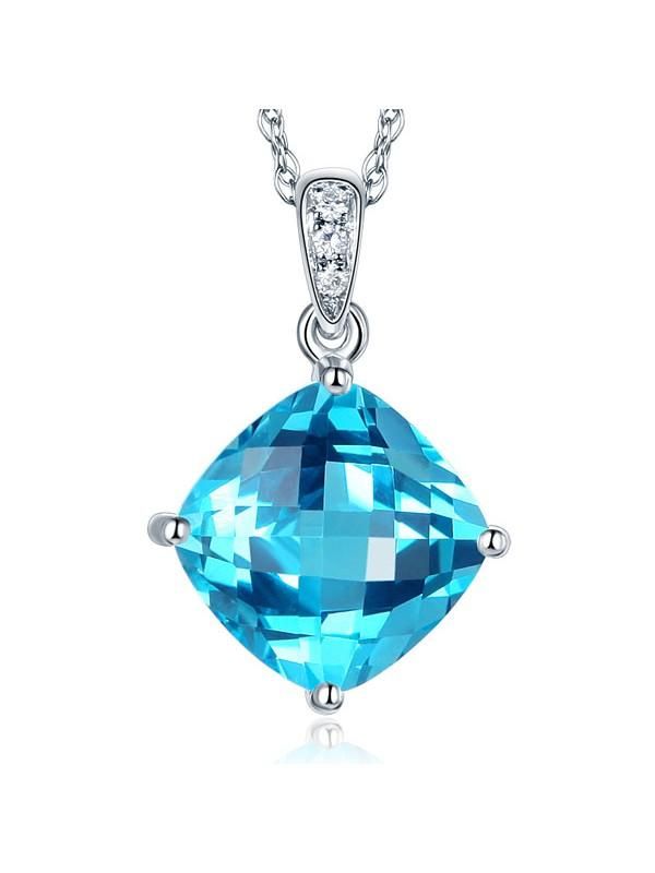 Engagement Rings In Kuwait  4.00ct Cushion Cut Blue Topaz Pendant, Gemstone and Diamond Necklace, 14kt White Gold