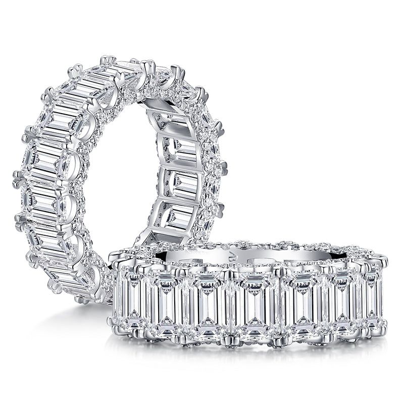 Mens Wedding Ring Perth  9.00ct Emerald Cut Diamond Wedding Band, Full Eternity Ring, 925 Sterling Silver