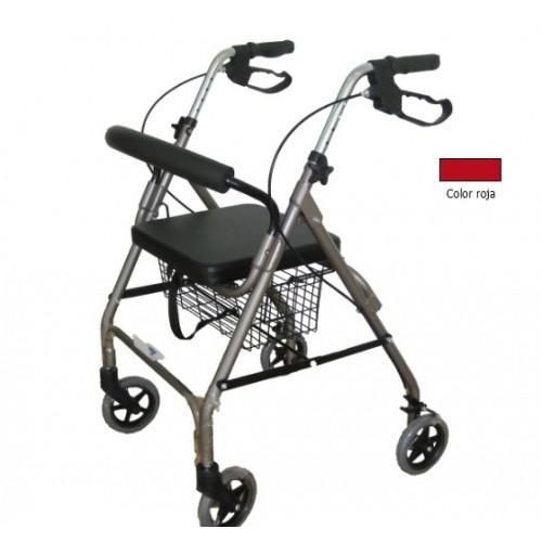 Andadera Rollator Desarmable De Aluminio Roja Extra Grande 4 Ruedas 6 Pulg 160 Kg