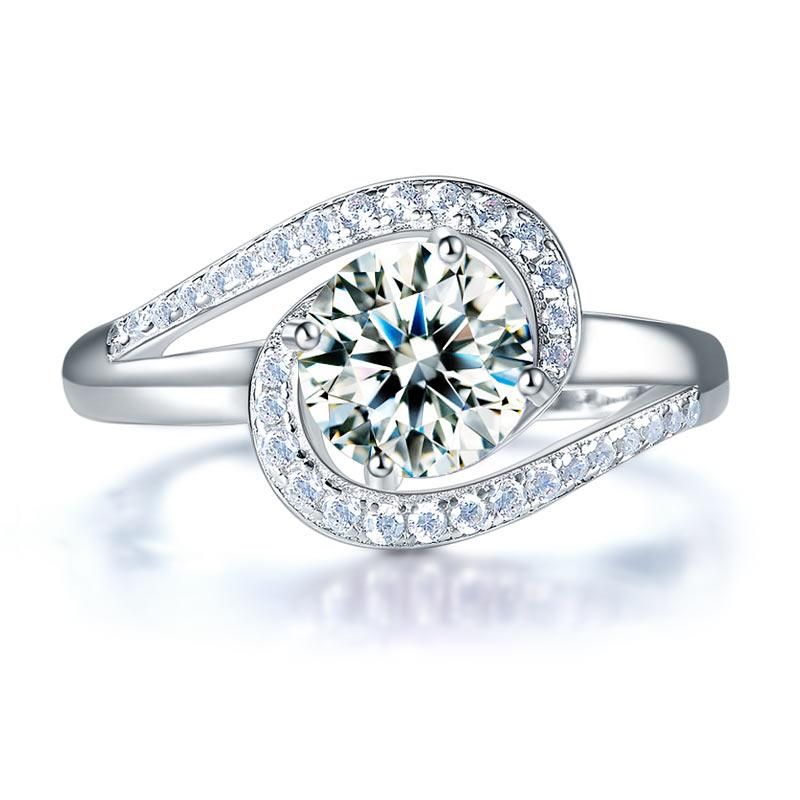 Unique Wedding Bands Australia   1.25ct Diamond Twist, Round Brilliant Cut Engagement Ring, 925 Sterling Silver