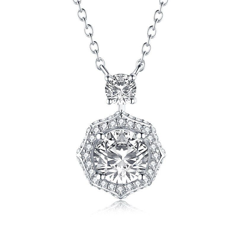 Platinum Wedding Rings Australia  2.50ct Round Cut Diamond Halo Pendant, 925 Sterling Silver