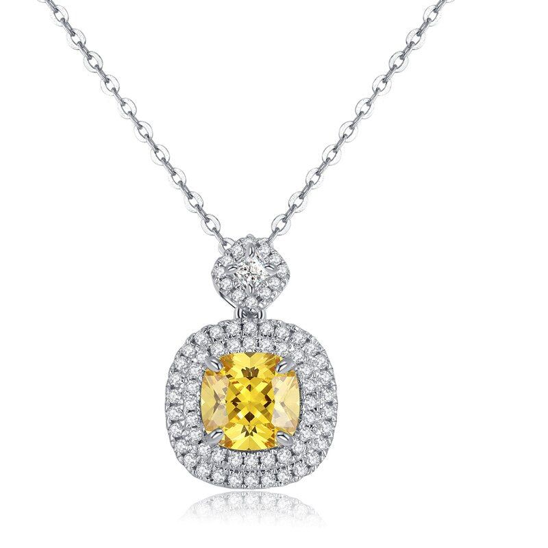 Black Mens Rings Australia  2.50ct Yellow Cushion Cut Diamond Halo Pendant, Yellow Diamond Necklace, 925 Silver