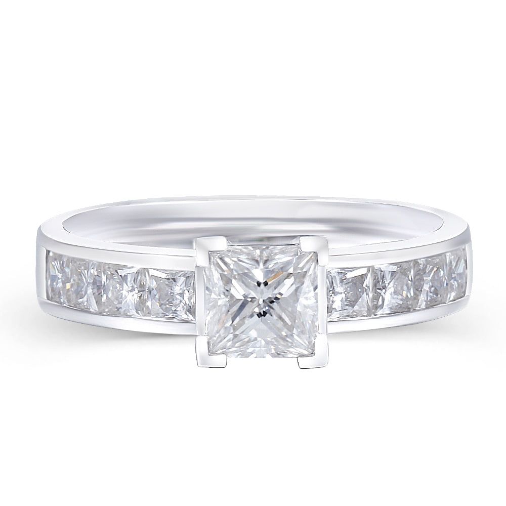 White Gold Wedding Rings Australia  Princess Cut Moissanite, Classic Engagement Ring, Wide Band