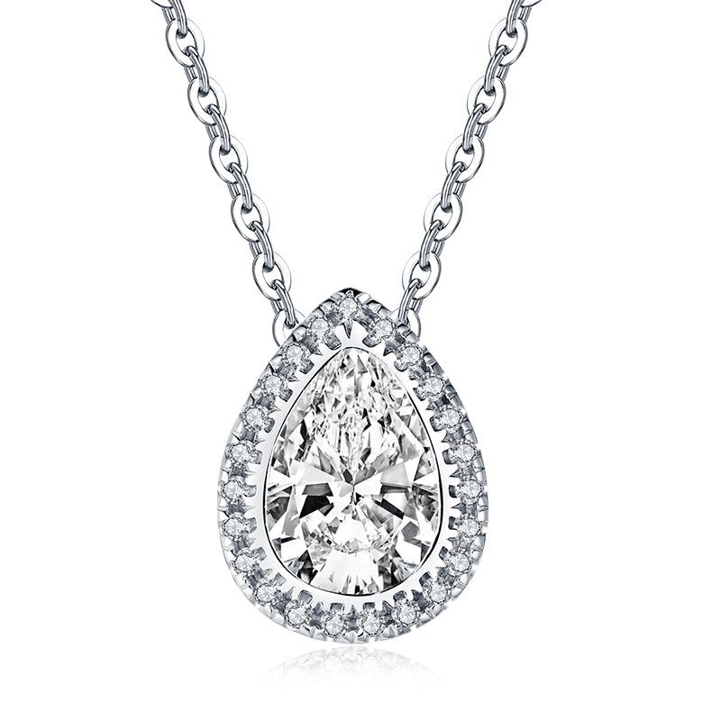 Auckland Wedding Rings  2.00ct Pear Cut Diamond Halo Pendant, Bridal Halo Diamond Necklace, 925 Silver