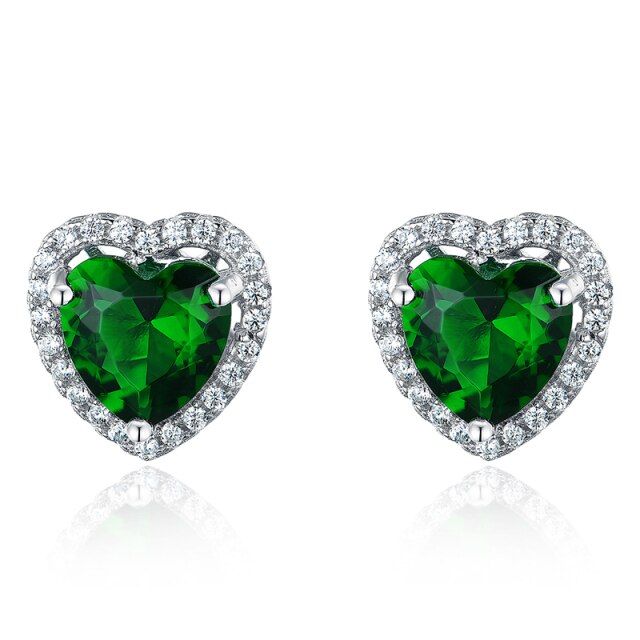 Unique Wedding Bands Australia   1.25ct each, Classic Heart Cut Emerald &amp; Diamond Halo Stud Earrings, 925 Sterling Silver