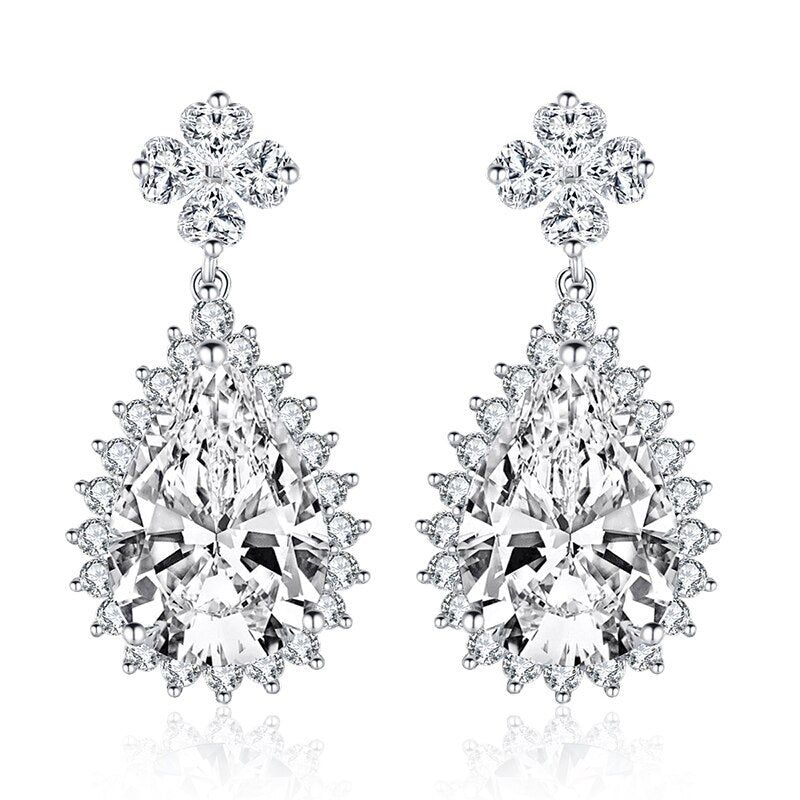 Wedding Ring Saudi Arabia  5.00ct Each Pear Cut Halo Diamond Drop Earrings, 925 Sterling Silver