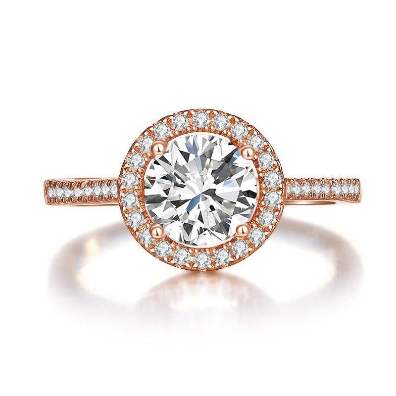 Wedding ring Saudi Arabia  1.20ct Rose Gold, Round Brillaint Cut Diamond Halo Ring, 925 Sterling Silver Engagement Ring