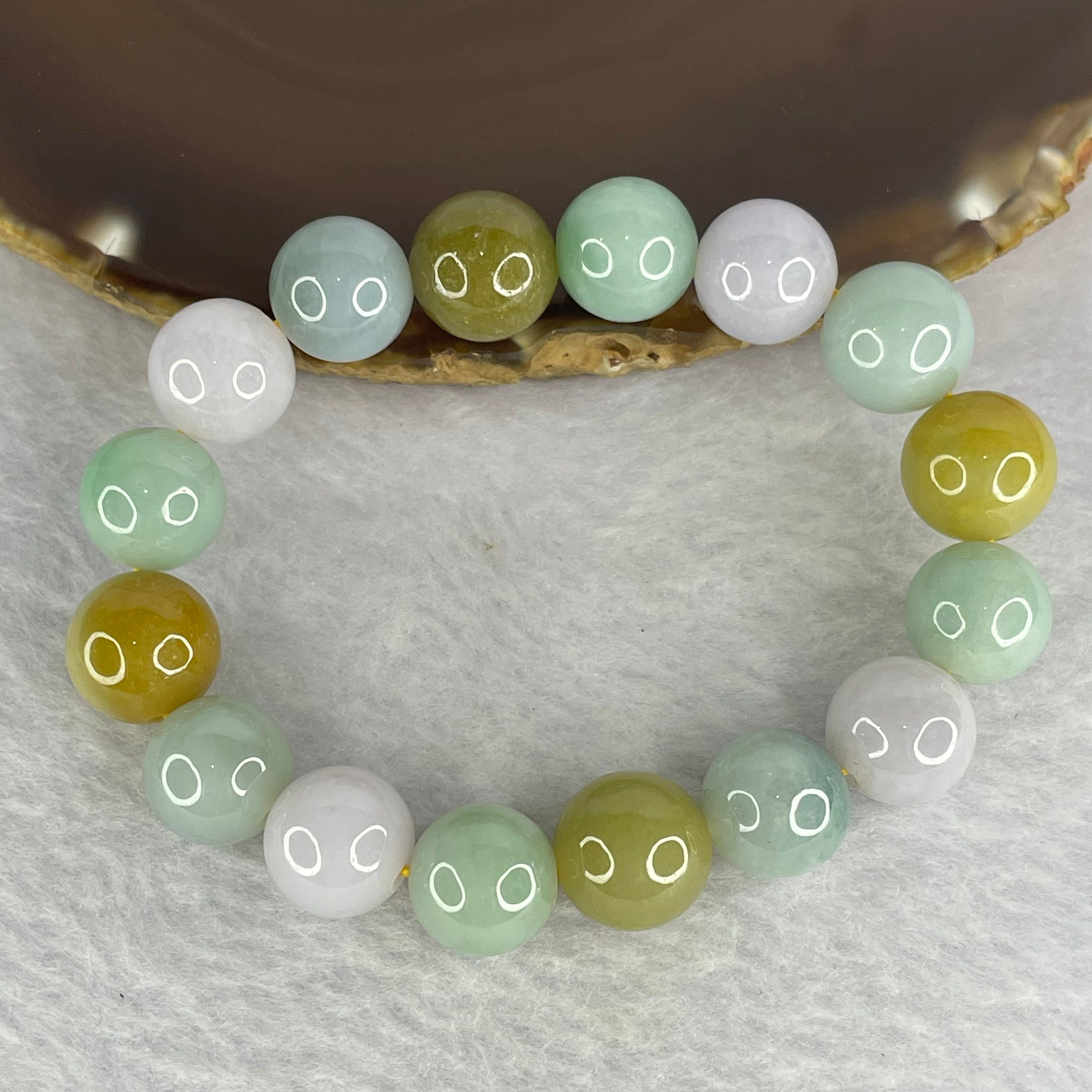 Type A Mixed Color Jadeite 12.8mm 16 Beads Bracelet 52.55g