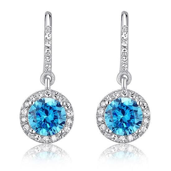 Non Traditional Engagement Rings Australia  1.50ct each, Vintage Art Deco, Round Cut Blue Diamond Drop Earrings, 925 Sterling Silver