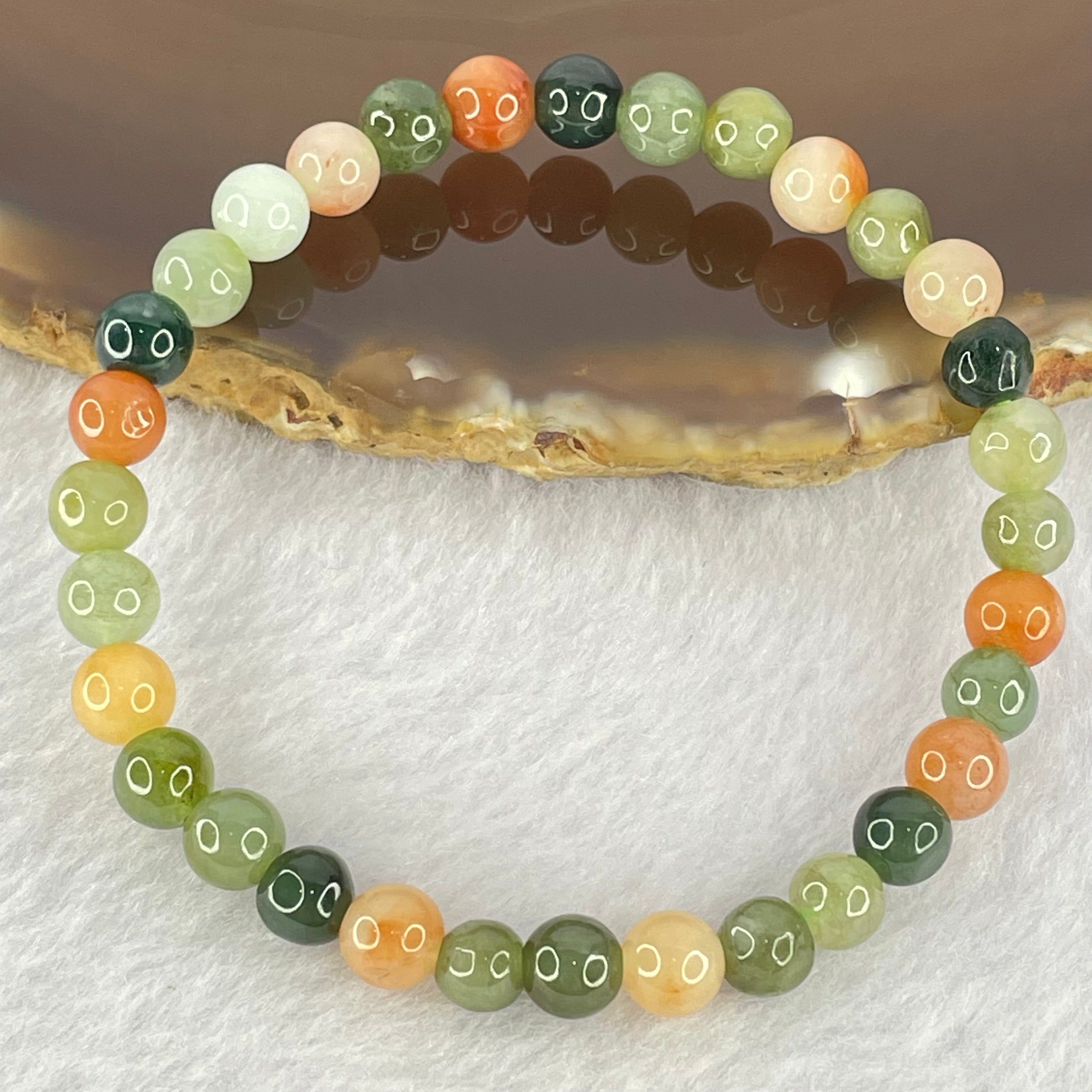 Type A Mixed Color Jadeite Beads Bracelet 10.08g 15cm 6.0mm 32 Beads