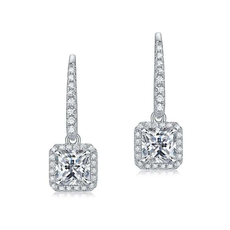 Male Engagement Rings Australia  0.80ct each, Princess Cut Moissanite Drop Earrings, 925 Silver