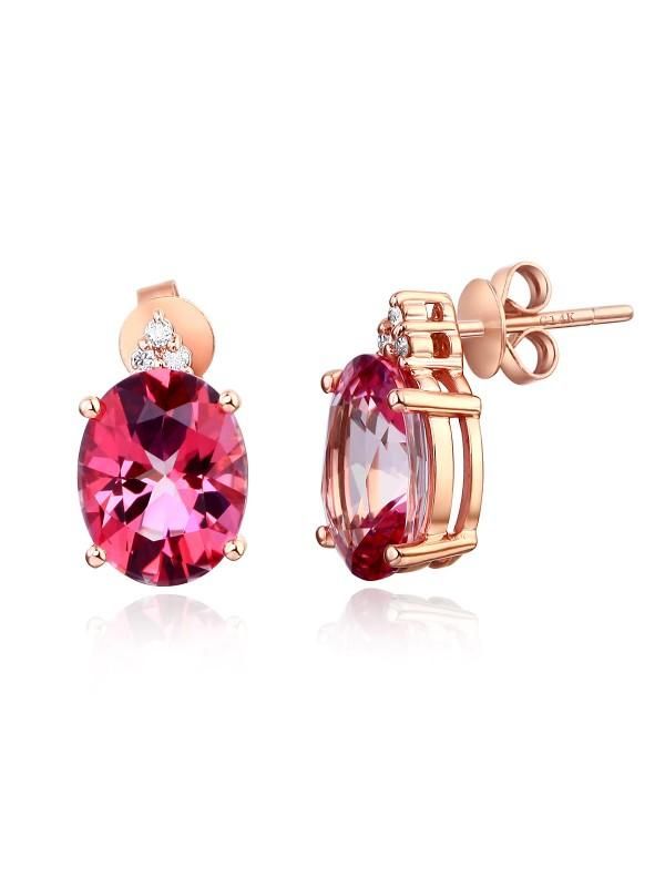 Affordable Engagement Rings Australia  3.50ct each, Oval Cut Pink Topaz Earrings, Gemstone and Diamond Earrings, 14kt Rose Gold