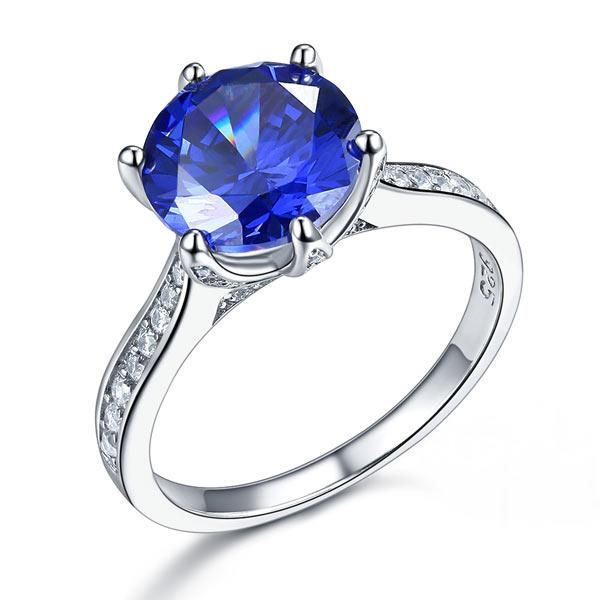 Mens Engagement Rings Nz  3.00ct Vivid Blue Diamond Engagement Ring, Round Brilliant Cut, 925 Silver