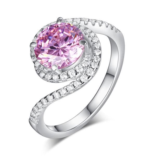 Platinum Wedding Rings Australia  2.50ct Pink Diamond Engagement Ring, Round Brilliant Cut, Twist Design, 925 Silver