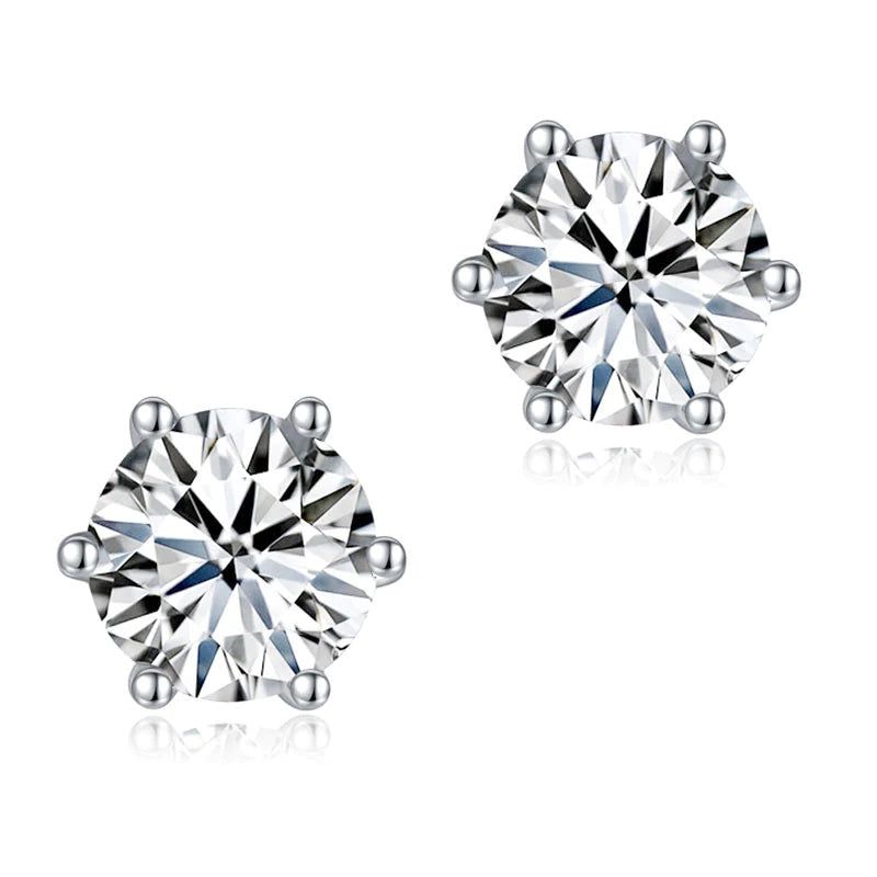 Mens Engagement Rings Australia  1.00ct each, Round Cut Moissanite Stud Earrings, 925 Silver