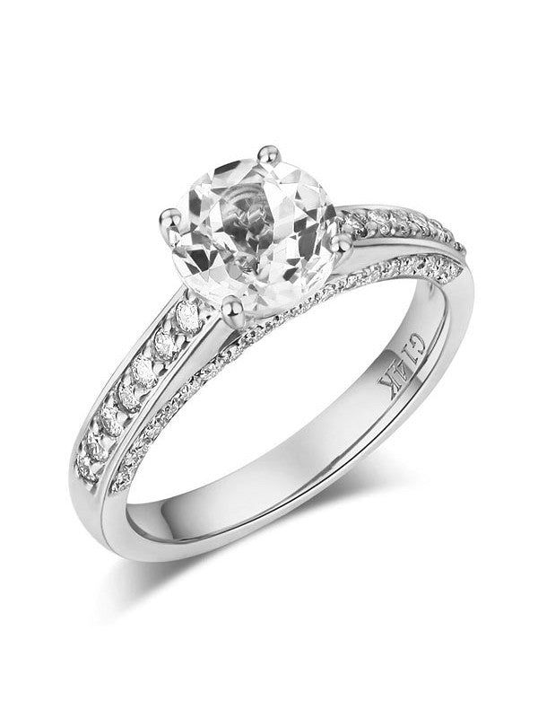 Platinum Wedding Ring Singapore  1.20ct White Topaz and Diamond Enagagement Ring, Vintage Inspired, Available in All Metals