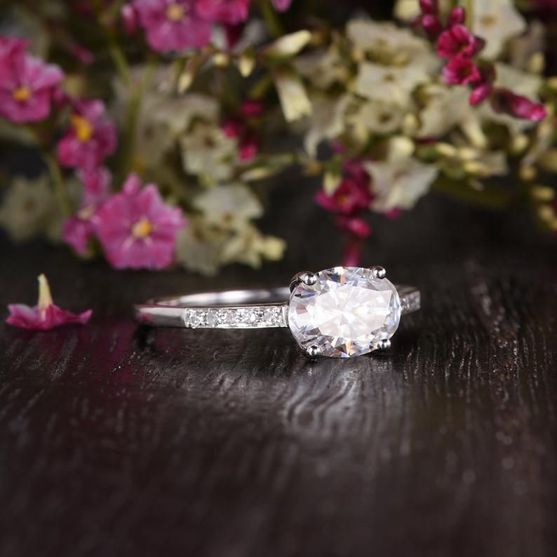 Customised Wedding Ring Singapore  Oval Cut Moissanite Engagement Ring, Unique Vintage Design