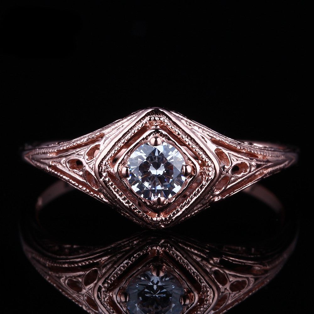 18k Gold Wedding Ring Price In Saudi Arabia  0.30ct Round Cut Moissanite Engagement Ring, Vintage Design, Available in 10Kt, 14Kt or 18kt Rose Gold