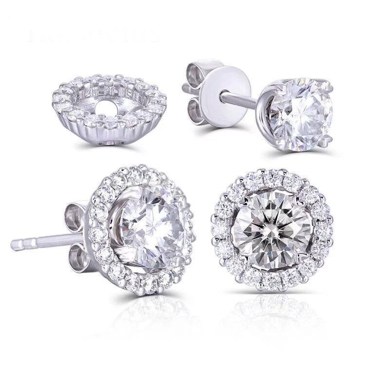 Mens Silicone Rings Australia  Round Cut Moissanite Halo Earrings, Removable Jackets, Choose Your Stone Size and Metal