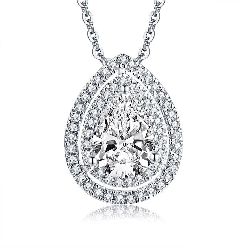 Wedding Ring Price In Saudi Arabia  1.75ct Bridal Pear Diamond, Double Halo Pendant, Bridal Halo Diamond Necklace, 925 Silver