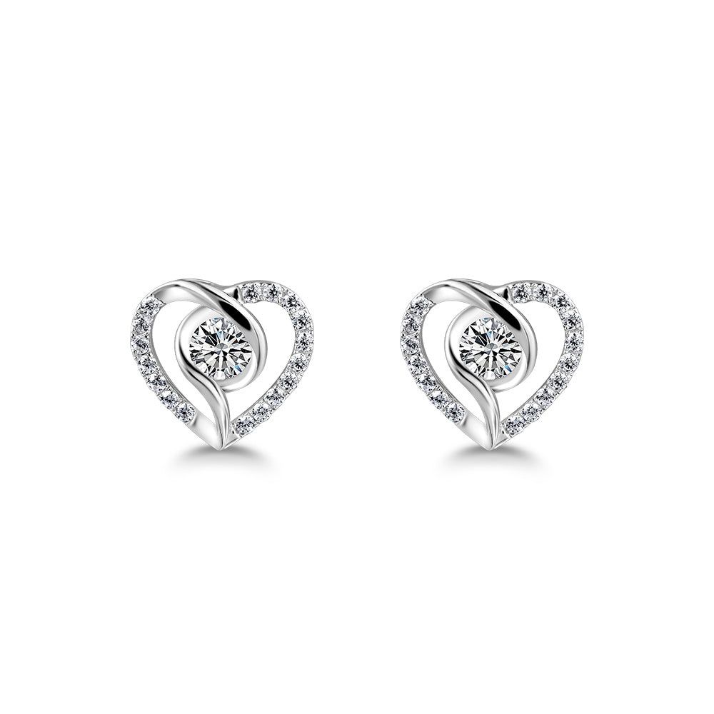 Adelaide Wedding Rings  Diamond Heart Stud Earrings, 925 Sterling Silver