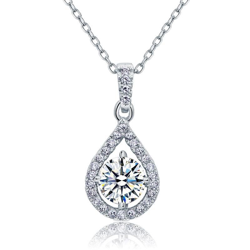 Bridal Sets Australia  1.00ct Diamond Halo Pendant, Round Cut Classic Diamond Necklace, 925 Silver