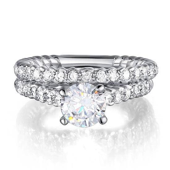 Wedding Ring Sets Australia   1.00ct Classic Round Brilliant Cut Diamond, Bridal Ring Set, 925 Sterling Silver