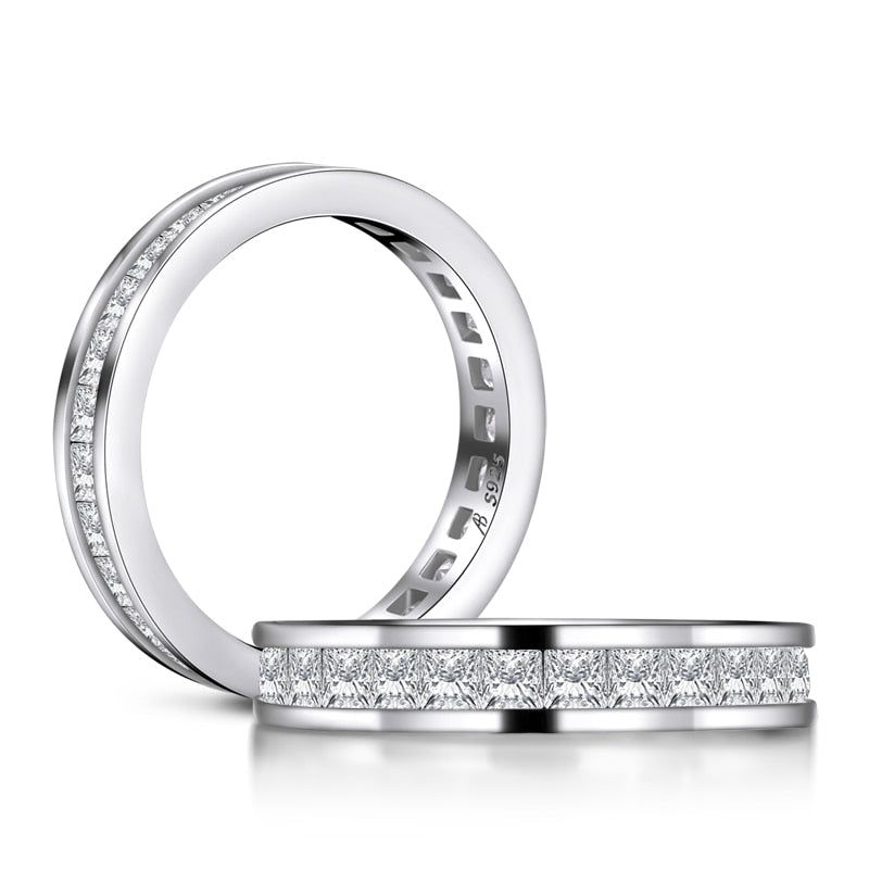 Platinum Wedding Band Singapore  1.50ct Princess Cut Diamond Wedding Band, Full Eternity Ring, 925 Sterling Silver