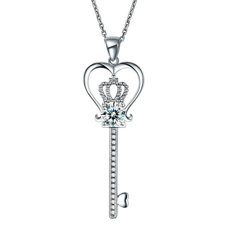 Tungsten Wedding Bands Singapore   1.25ct Diamond Love Heart Crown Key Pendant, Heart Diamond Necklace, 925 Silver