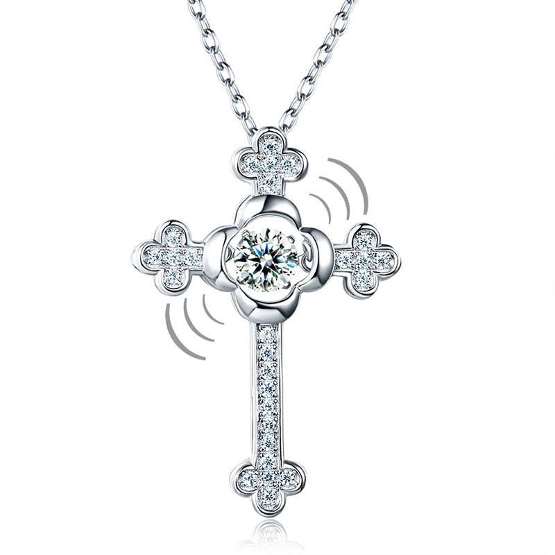 Average Cost Of Wedding In Singapore  Dancing Stone Cross Pendant, Diamond Simulant, 925 Sterling Silver