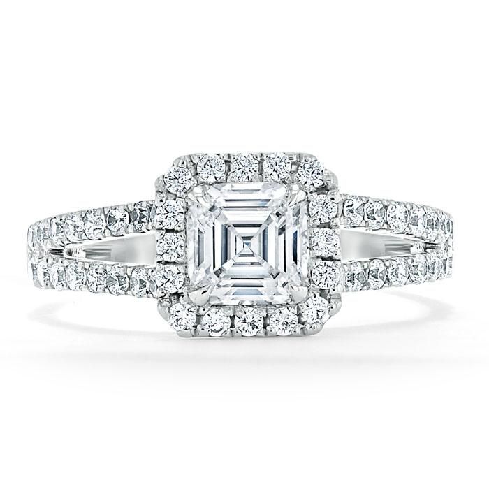 Russian Wedding Ring Australia  Asscher Cut Moissanite Engagement Ring, Classic Halo with Split Shank