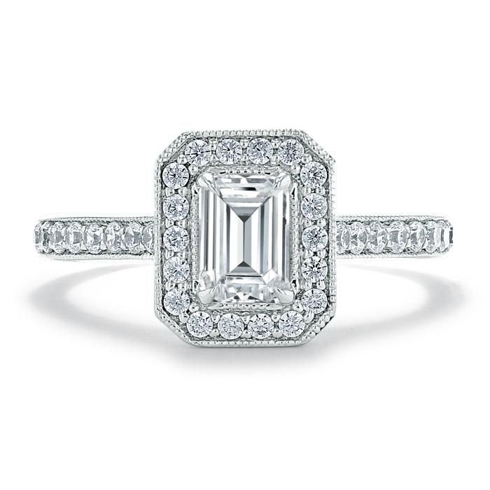 Adelaide Wedding Rings  Emerald Cut Moissanite Engagement Ring, Classic Halo