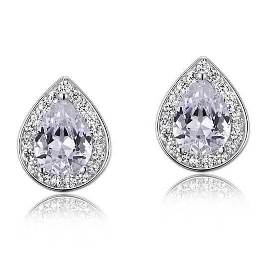 Bridal Ring Sets Australia  1.00ct each, Pear Cut Diamond Halo Stud Earrings, 925 Sterling Silver