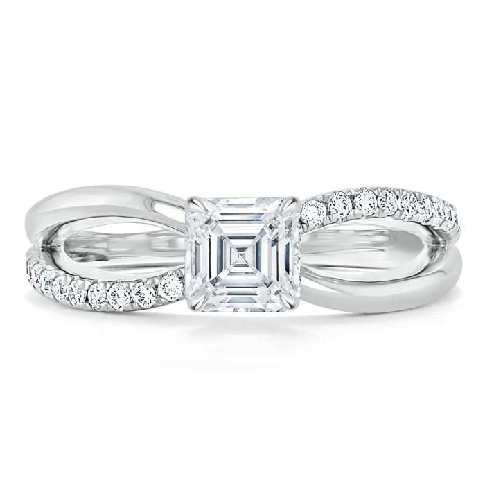 Affordable Wedding Ring Singapore  Asscher Cut Moissanite Engagement Ring, Classic Style