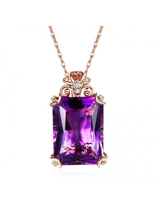 Wedding Live Bands Singapore  10.50ct Luxury Emerald Cut Amethyst Pendant, Gemstone and Diamond Necklace, 14kt Rose Gold