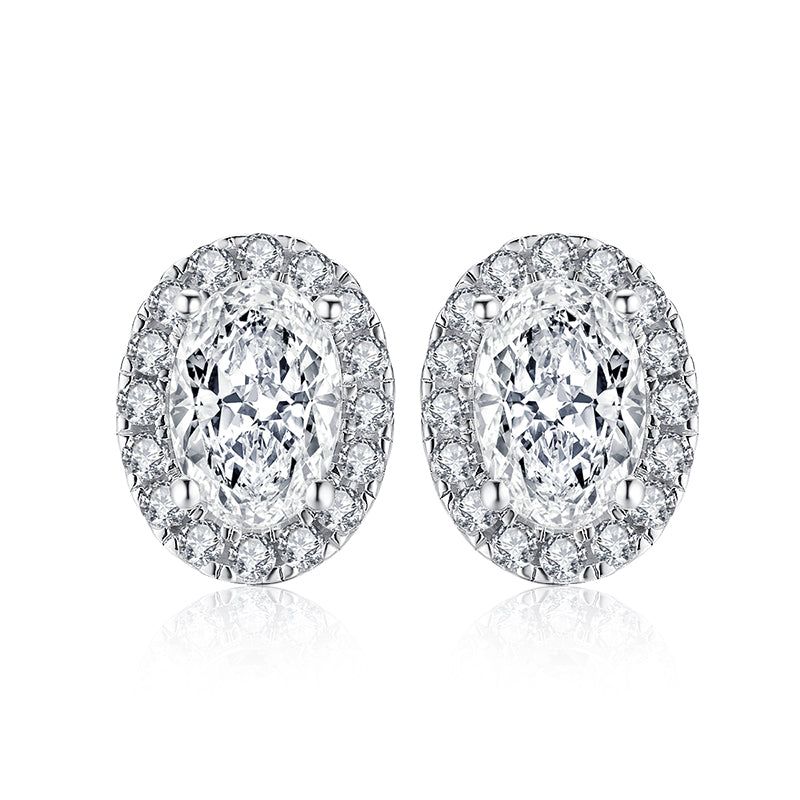 Platinum Wedding Rings Australia  2.50ct Oval Halo Diamond Stud Earrings, 925 Sterling Silver