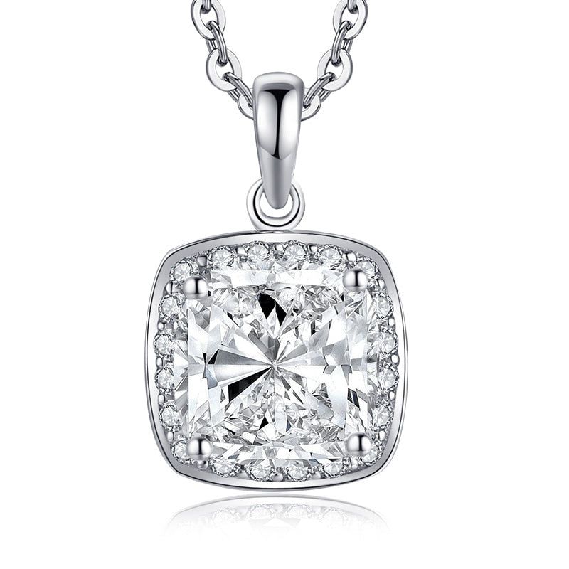 Engagement Rings In Kuwait  4.00ct Cushion Cut Diamond Halo Pendant, Bridal Halo Diamond Necklace, 925 Silver