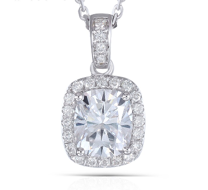 Gold Wedding Band Singapore  1.50ct Cushion Cut Moissanite Necklace, Classic Halo Pendant, Available in All Metals