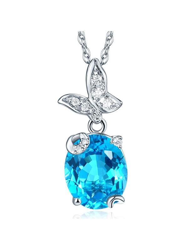 Mens Diamond Rings Australia  3.00ct Oval Cut Blue Topaz Pendant, Gemstone and Diamond Necklace, 14kt White Gold